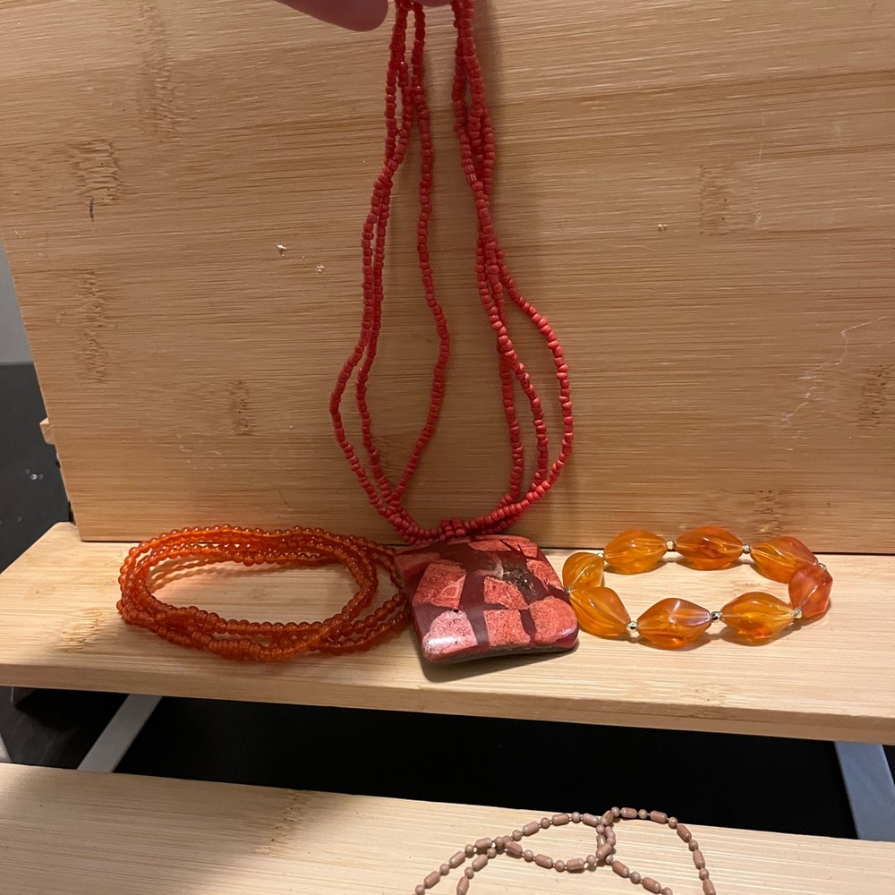 Red and Orange Beaded Necklace Set